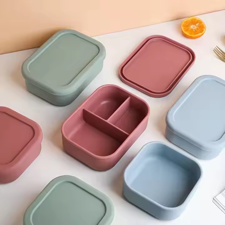 食品级硅胶饭盒微波炉加热保鲜盒收纳盒分格密封午餐便当盒